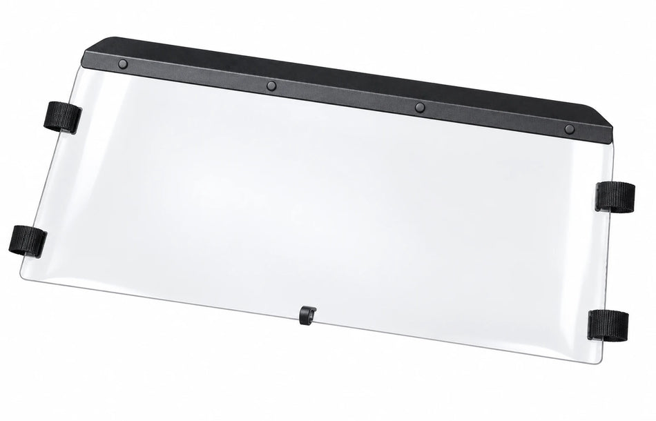 Can-Am Maverick upper half windshield for 2014–2020, clear panel with black mounting hardware
