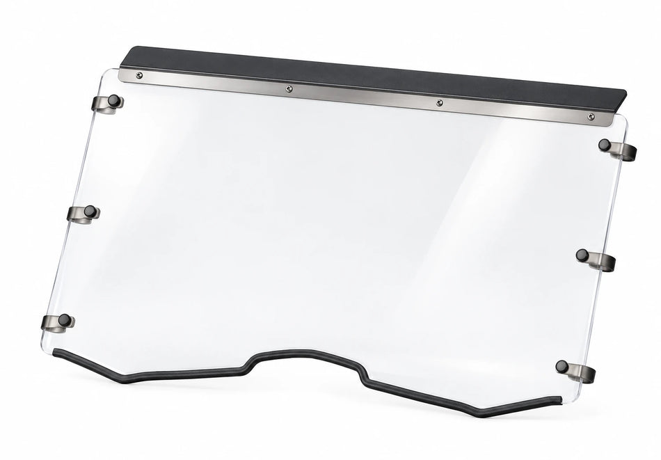 CFMOTO UForce 500 / 800 full windshield for 2015–2022, clear panel with black mounting hardware