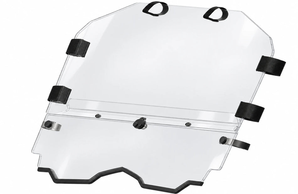 CFMOTO ZForce 500 / 800 / 1000 combo windshield for 2015+, clear panel with black mounting hardware