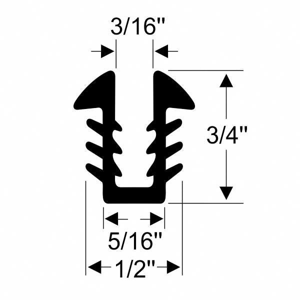 3/4" U-Shaped Marine Window Rubber Channel - Per Ft