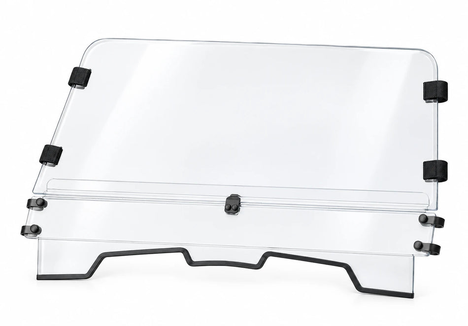 Honda Big Red 675 combo windshield for 2009–2013, clear panel with black mounting hardware