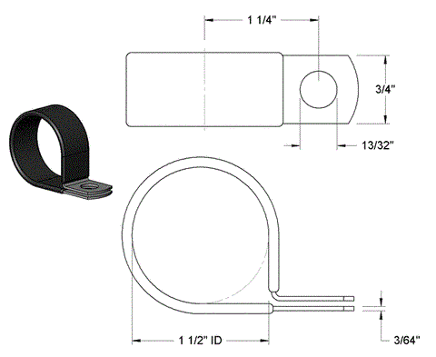 Loop Clamp 1-1/2"D x 3/4"W Zinc Plated Vinyl Cushion - PG-LCL-38DX19W-ZV