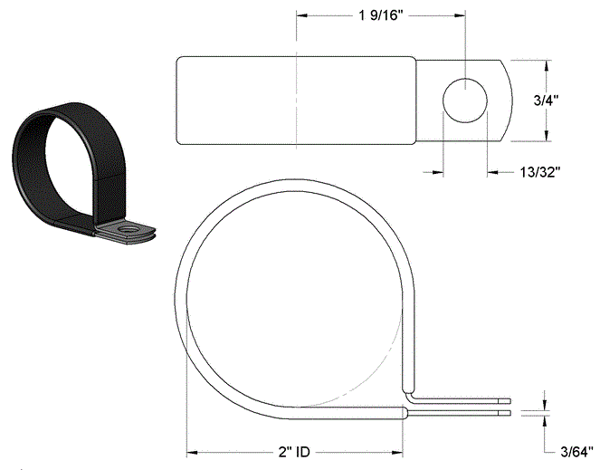 Loop Clamp 2"D x 3/4"W Zinc Plated Vinyl Cushion - PG-LCL-52DX19W-ZV