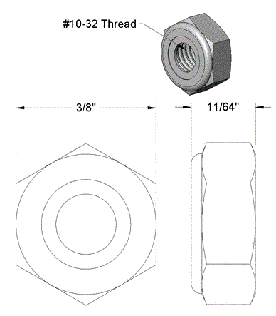 Nut 10-32T Locknut Nylon Stainless - PG-NUT-10-32TX3/8WX11/64H-LN-SS