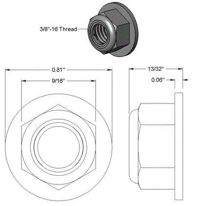 Nut 3/8-16T Lock Flange Nylon Zinc - PG-NUT-3/8-16T-LFNZ