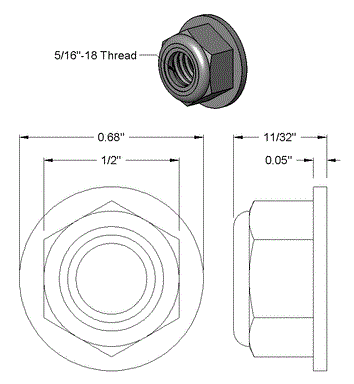 Nut 5/16-18T Lock Flange Nulon Zinc - PG-NUT-5/16-18T-LFNZ - Flex A Fab