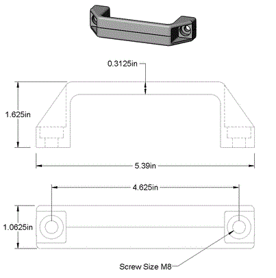 Plastic Unthreaded-Hole Rectangular Pull Handle with 4-5/8" Center-to-Center - Black (#159) - Flex A Fab