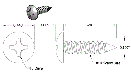 Screw NO.10 X 0.75L Extra-Wide Round Sheet Metal SS - PG-SCW-#10X0.75L-EWRS-SS - Flex A Fab