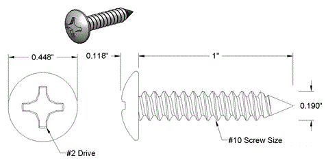 Tornillo N.° 10 X 1L para chapa metálica redonda extra ancha de acero inoxidable - PG-SCW-#10X1L-EWRS-SS