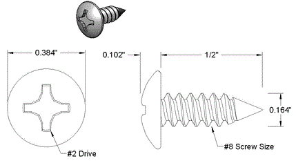 Tornillo de chapa de acero inoxidable redondo extra ancho n.º 8 X 0,5 L - PG-SCW-#8X0.5L-EWRS-SS