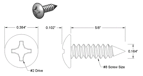 Tornillo de chapa de acero inoxidable redondo extra ancho n.º 8 X 0,625 L - PG-SCW-#8X0.625L-EWRS-SS