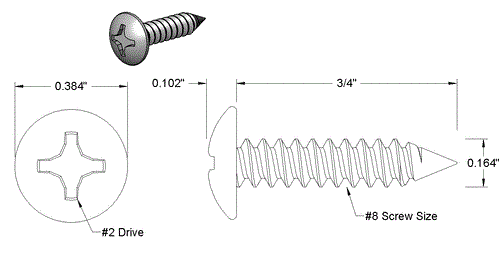 Tornillo de chapa de acero inoxidable redondo extra ancho n.º 8 X 0,75 L - PG-SCW-#8X0.75L-EWRS-SS