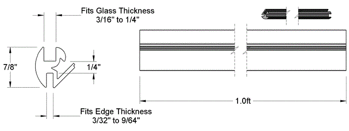 Lower Door Window Seal, 10 ft for Toyota 8FDG35-80 forklift, PG-POS-1/4-3/16GX1H-EPDM-10; Toyota OEM reference 55631-UMX31-71